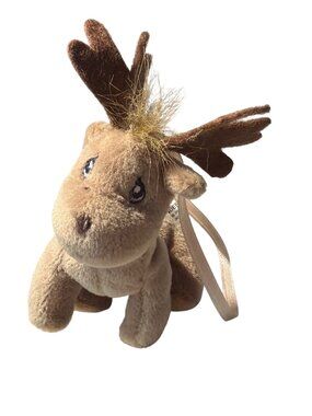 Vintage Tender Tails Precious Moments Plush Moose Ornament Brown Tan 1998 Ribbon